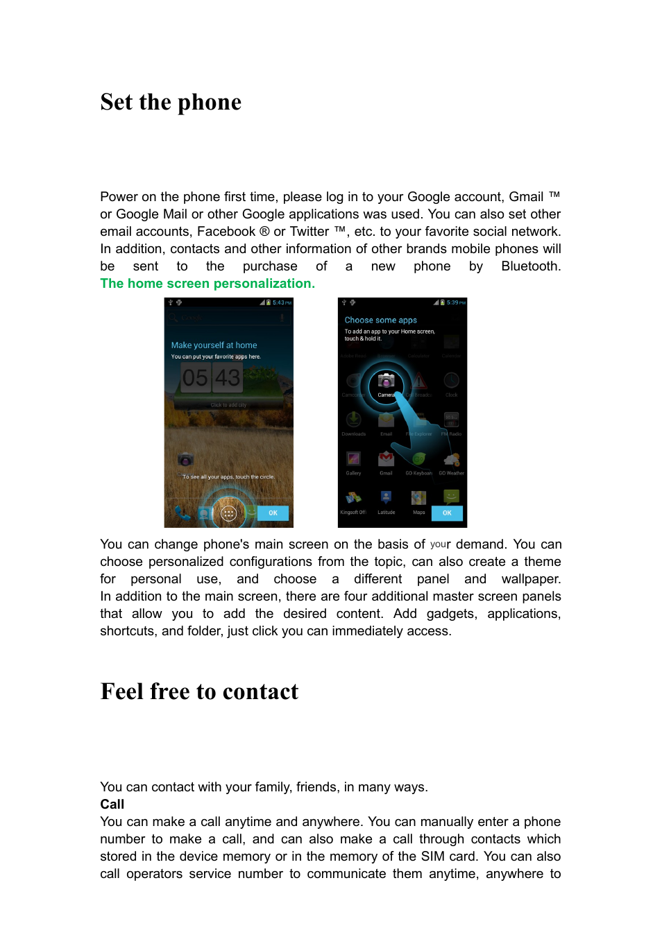 Set the phone, Feel free to contact | Verykool RS90 User Manual | Page 9 / 16