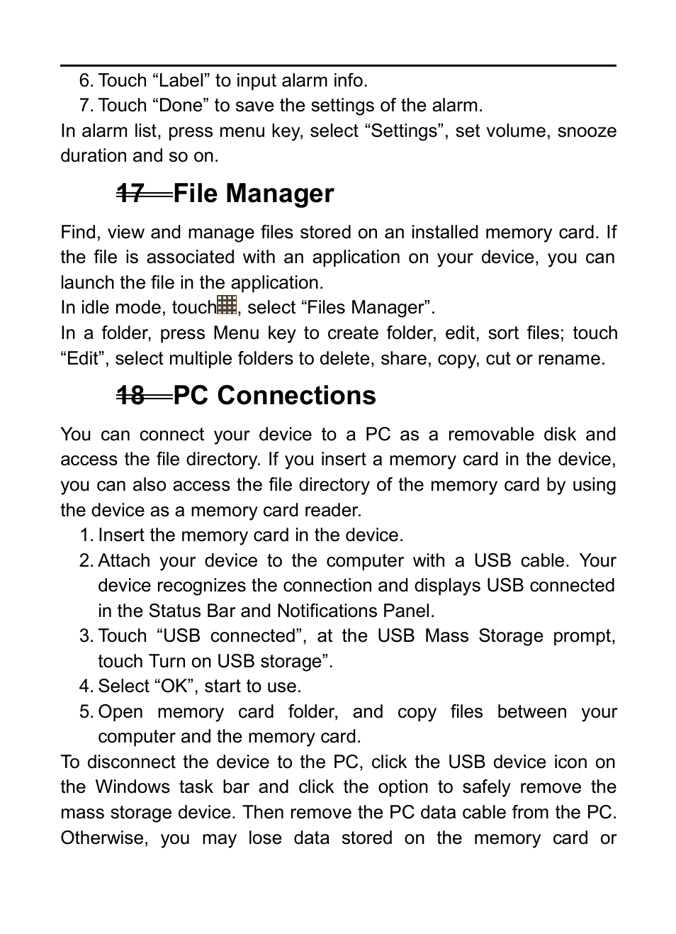 17 file manager, 18 pc connections, 17file manager | 18pc connections | Verykool RS75 User Manual | Page 24 / 45