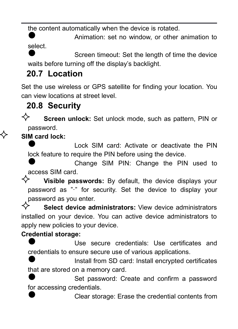 7 location, 8 security, Ocation | Ecurity | Verykool RS75 User Manual | Page 28 / 45