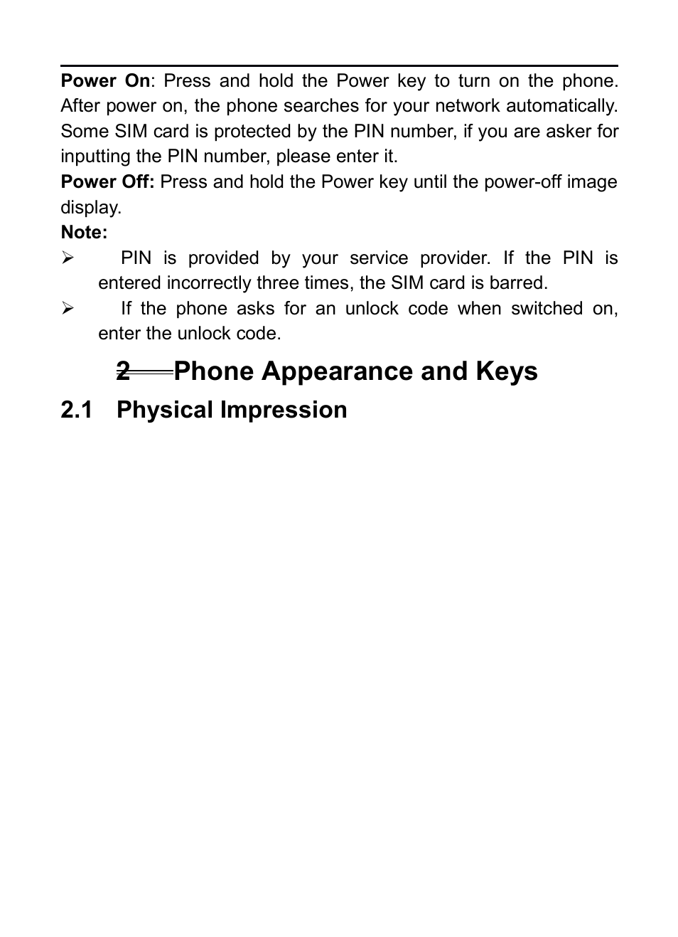 2 phone appearance and keys, 1 physical impression, 2phone appearance and keys | Hysical, Mpression | Verykool RS75 User Manual | Page 9 / 45