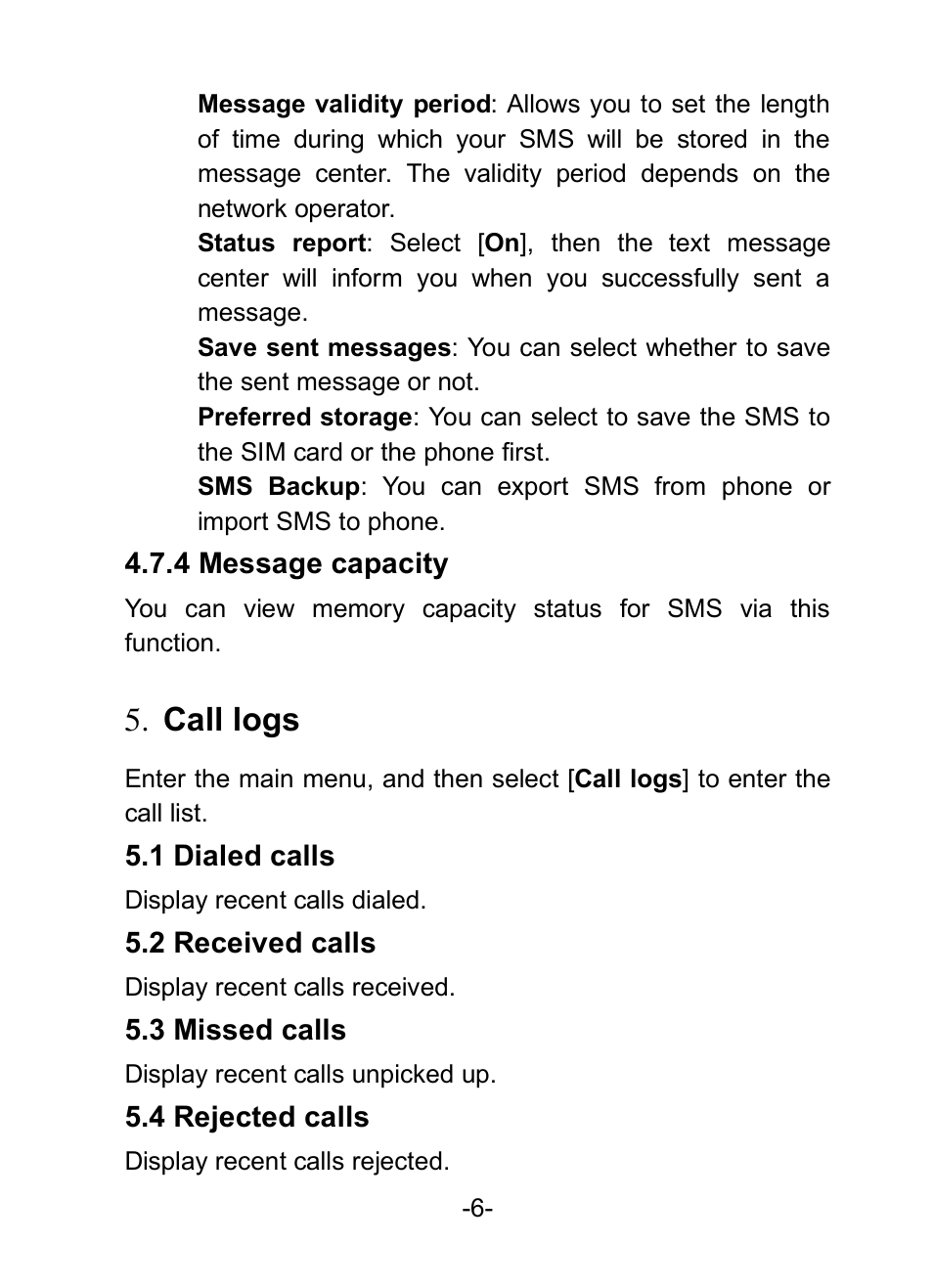 Call logs, 5 call logs | Verykool i601 User Manual | Page 14 / 31