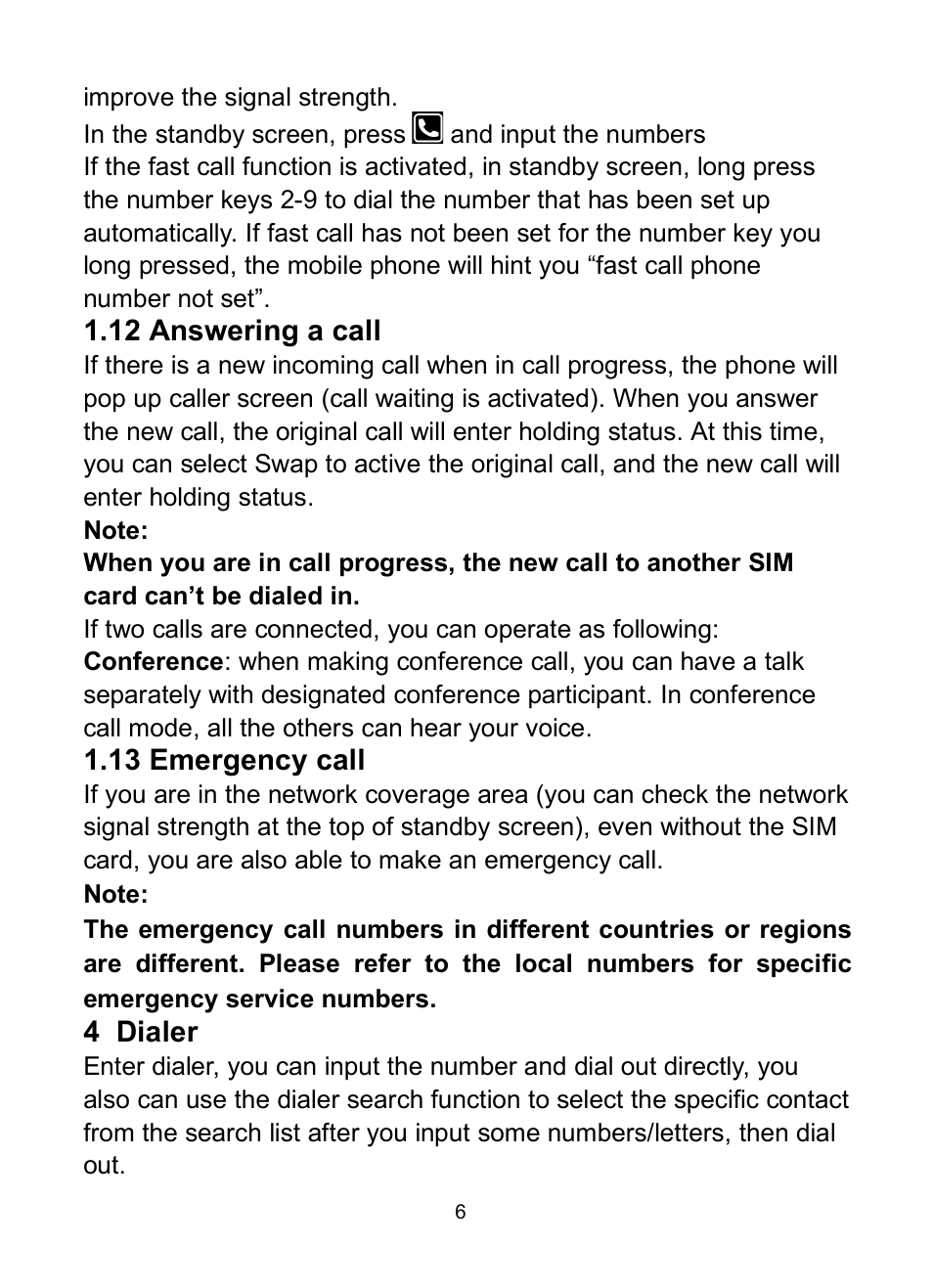 12 answering a call, 13 emergency call, 12 a | Nswering, Call, 13 e, Mergency | Verykool s350 User Manual | Page 11 / 28