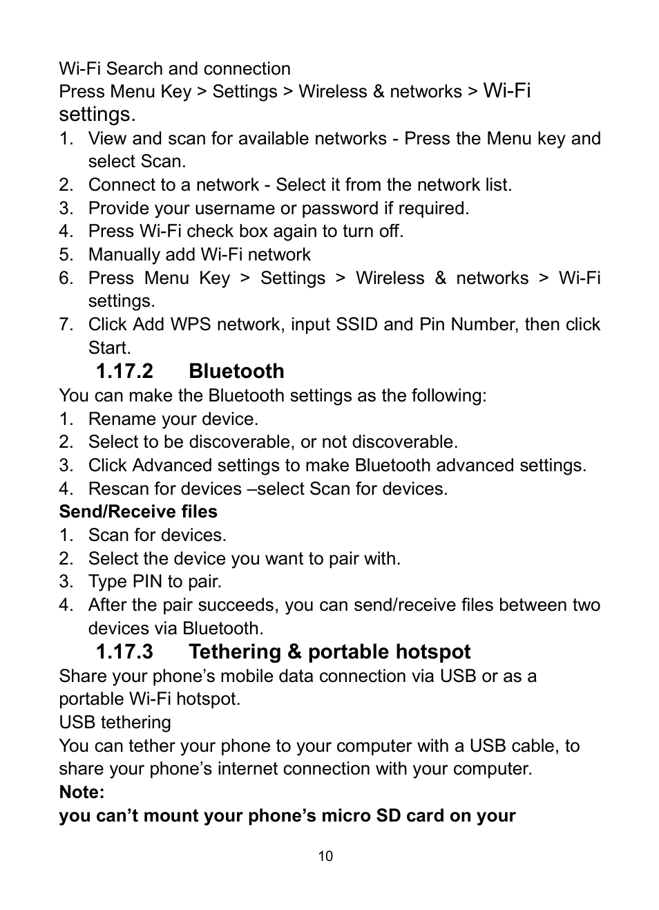 2 bluetooth, 3 tethering & portable hotspot | Verykool s350 User Manual | Page 15 / 28