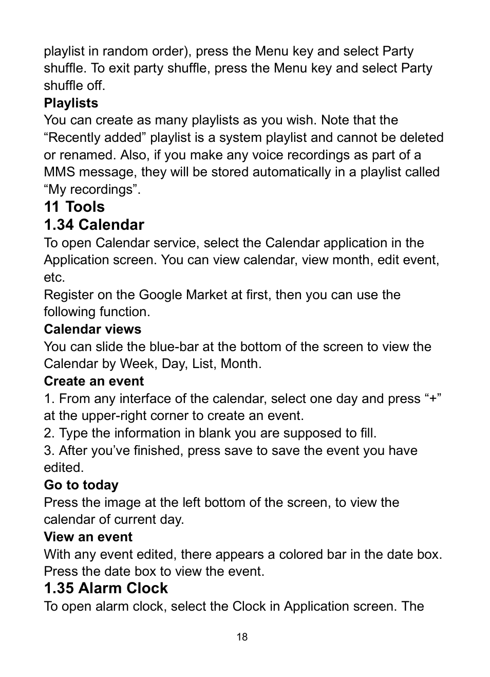 34 calendar, 35 alarm clock, 34 c | Alendar, 35 a, Larm, Lock | Verykool s350 User Manual | Page 23 / 28