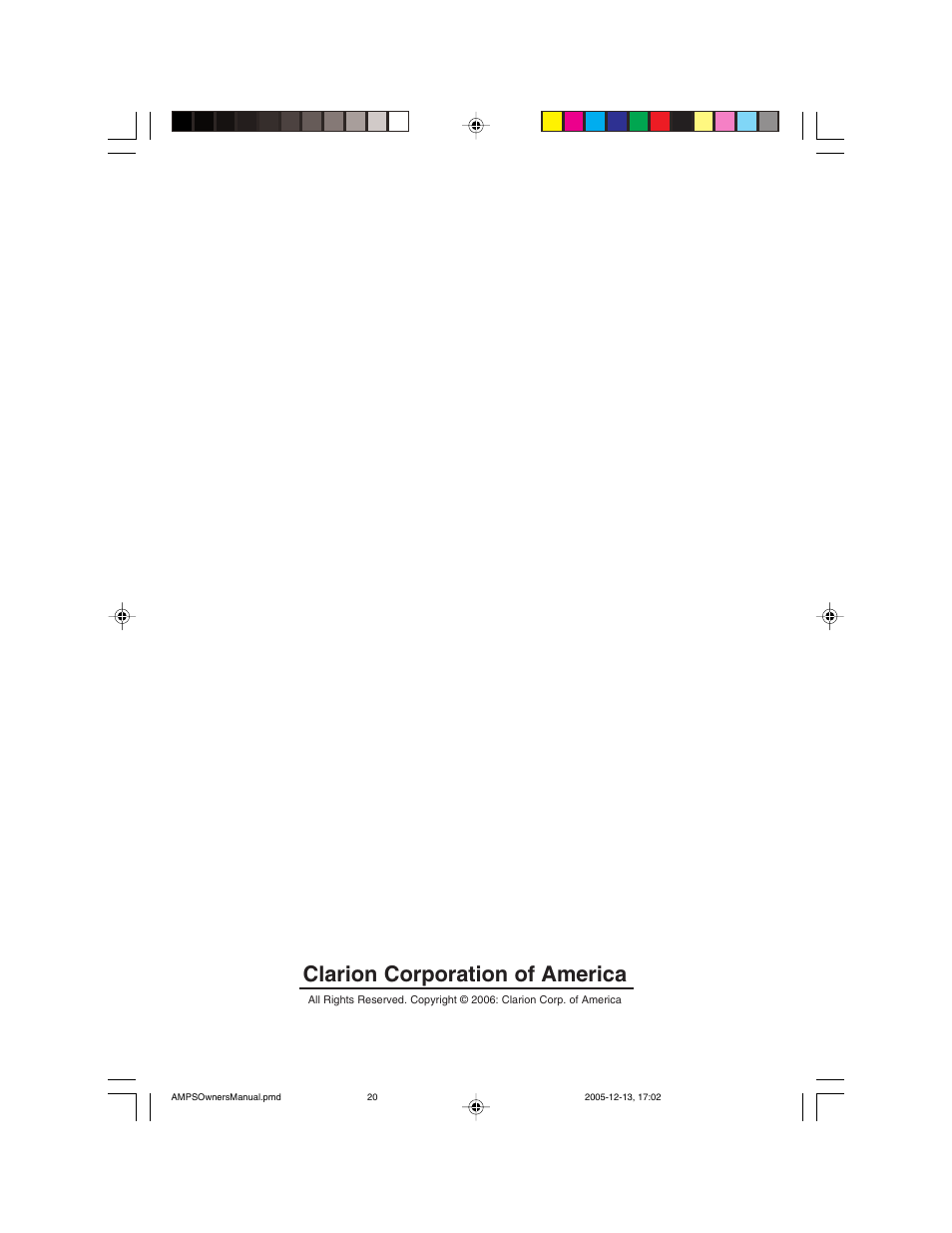 Clarion corporation of america | Clarion APX2120 User Manual | Page 20 / 20