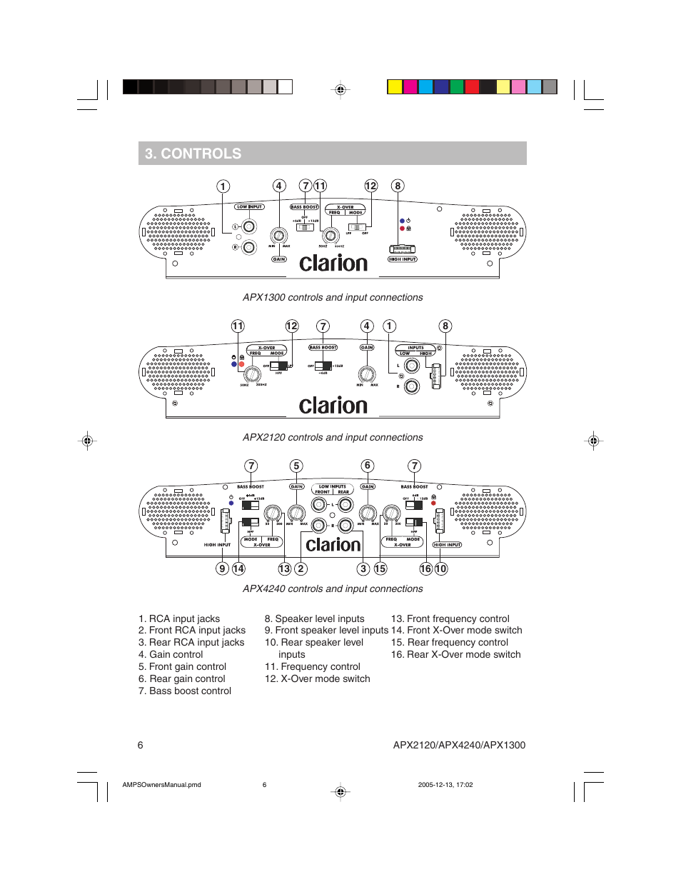 Controls | Clarion APX2120 User Manual | Page 6 / 20