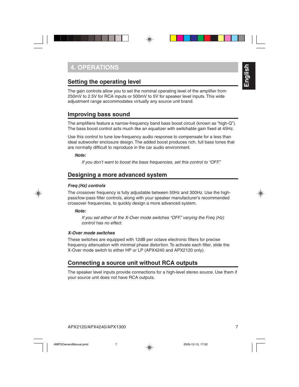 English 4. operations | Clarion APX2120 User Manual | Page 7 / 20