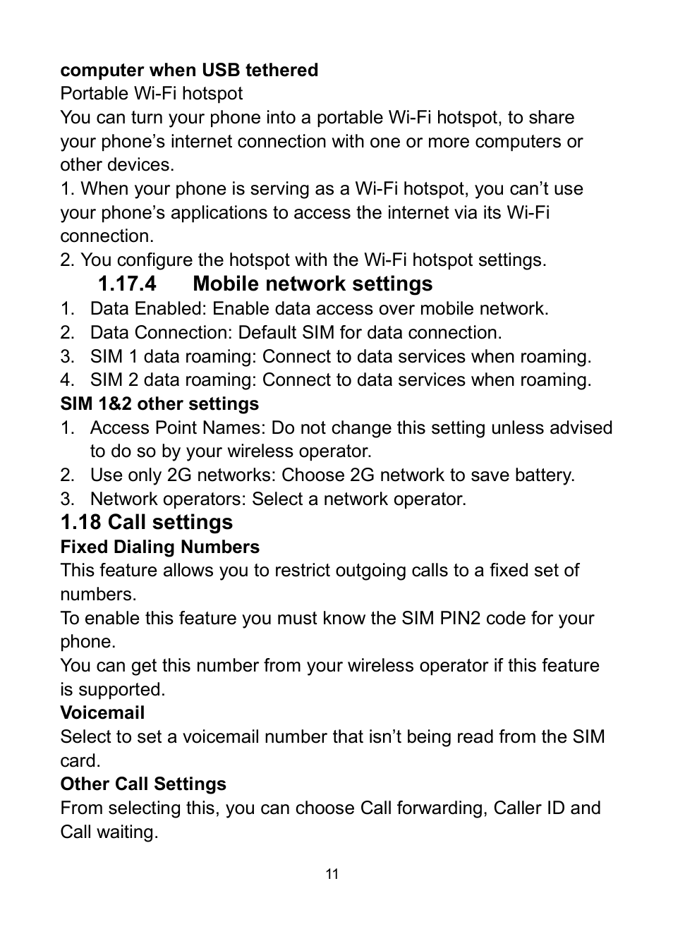 4 mobile network settings, 18 call settings, 4 mobile network se5ngs | 18 c, Settings | Verykool s732 User Manual | Page 16 / 28
