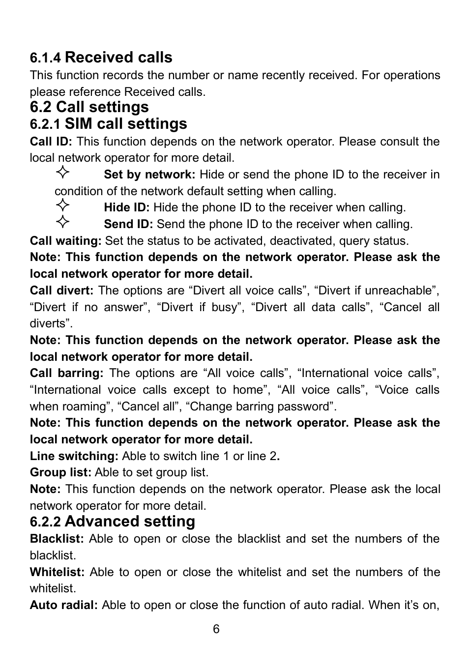 4 received calls, 2 call settings, 1 sim call settings | 2 advanced setting | Verykool i607 User Manual | Page 13 / 28