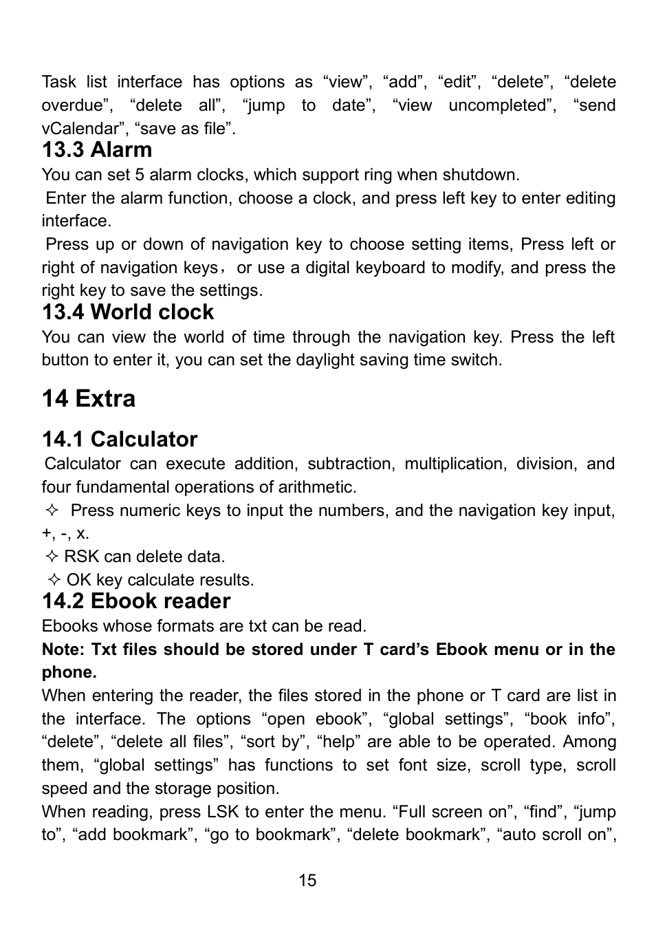 3 alarm, 4 world clock, 14 extra | 1 calculator, 2 ebook reader | Verykool i607 User Manual | Page 22 / 28