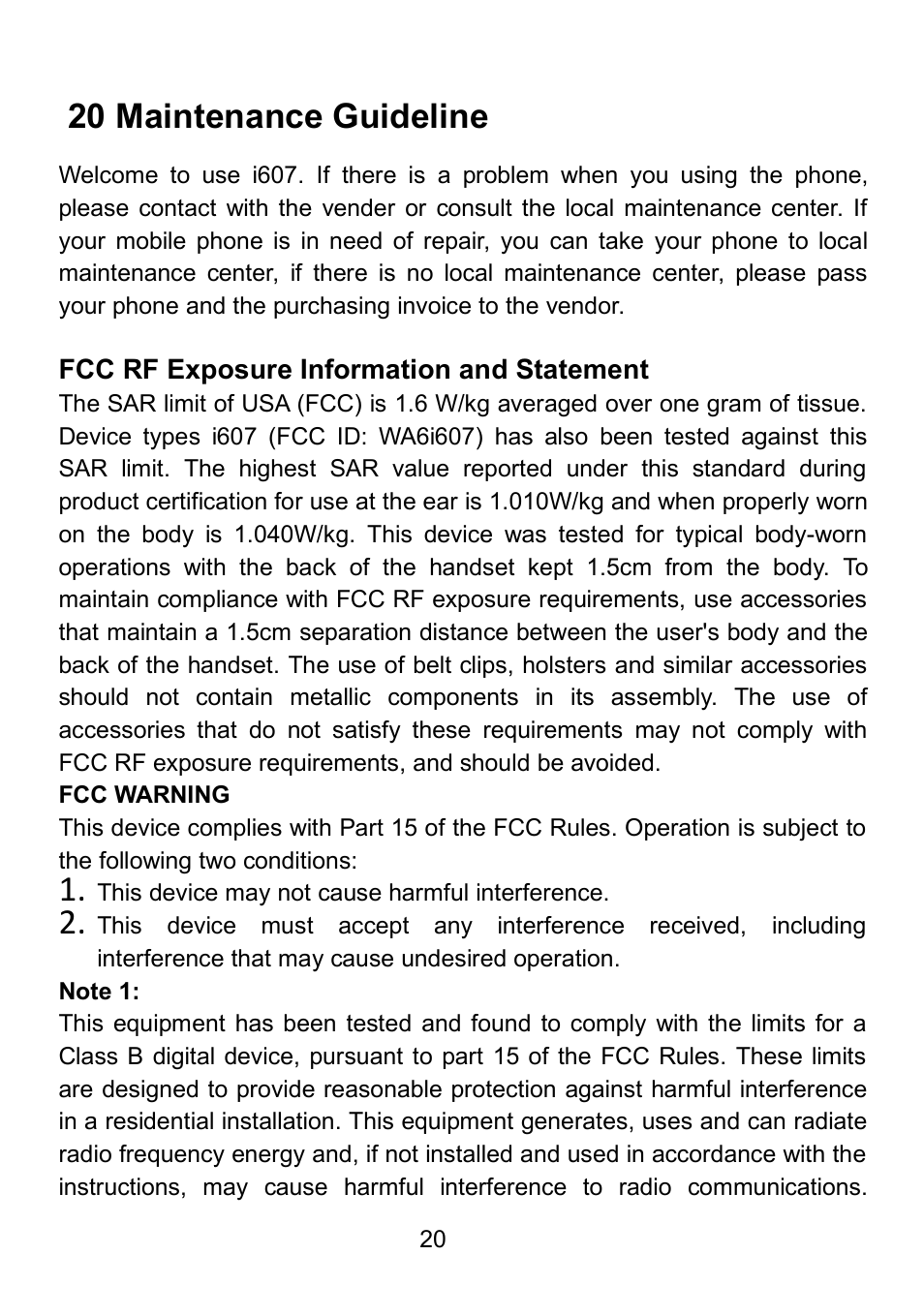 20 maintenance guideline | Verykool i607 User Manual | Page 27 / 28