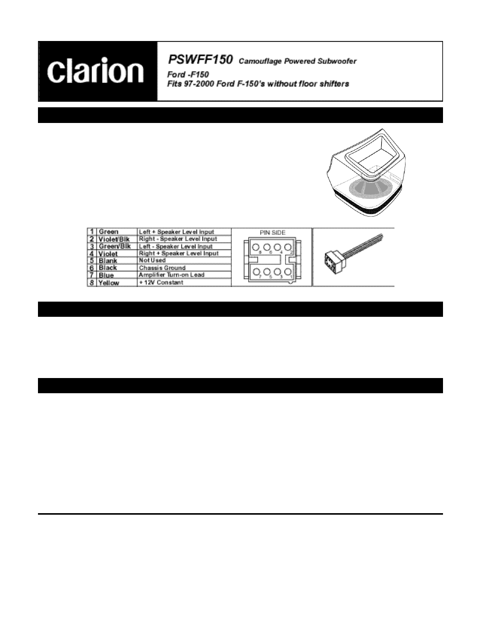 Clarion PSWFF150 User Manual | 4 pages