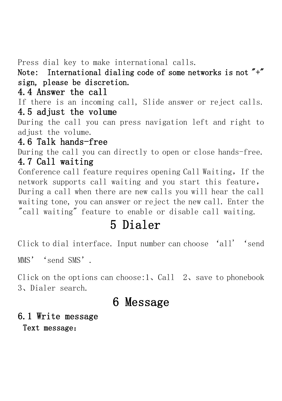 4 answer the call, 5 adjust the volume, 6 talk hands-free | 7 call waiting, 5 dialer, 6 message, 1 write message | Verykool i235 User Manual | Page 14 / 37