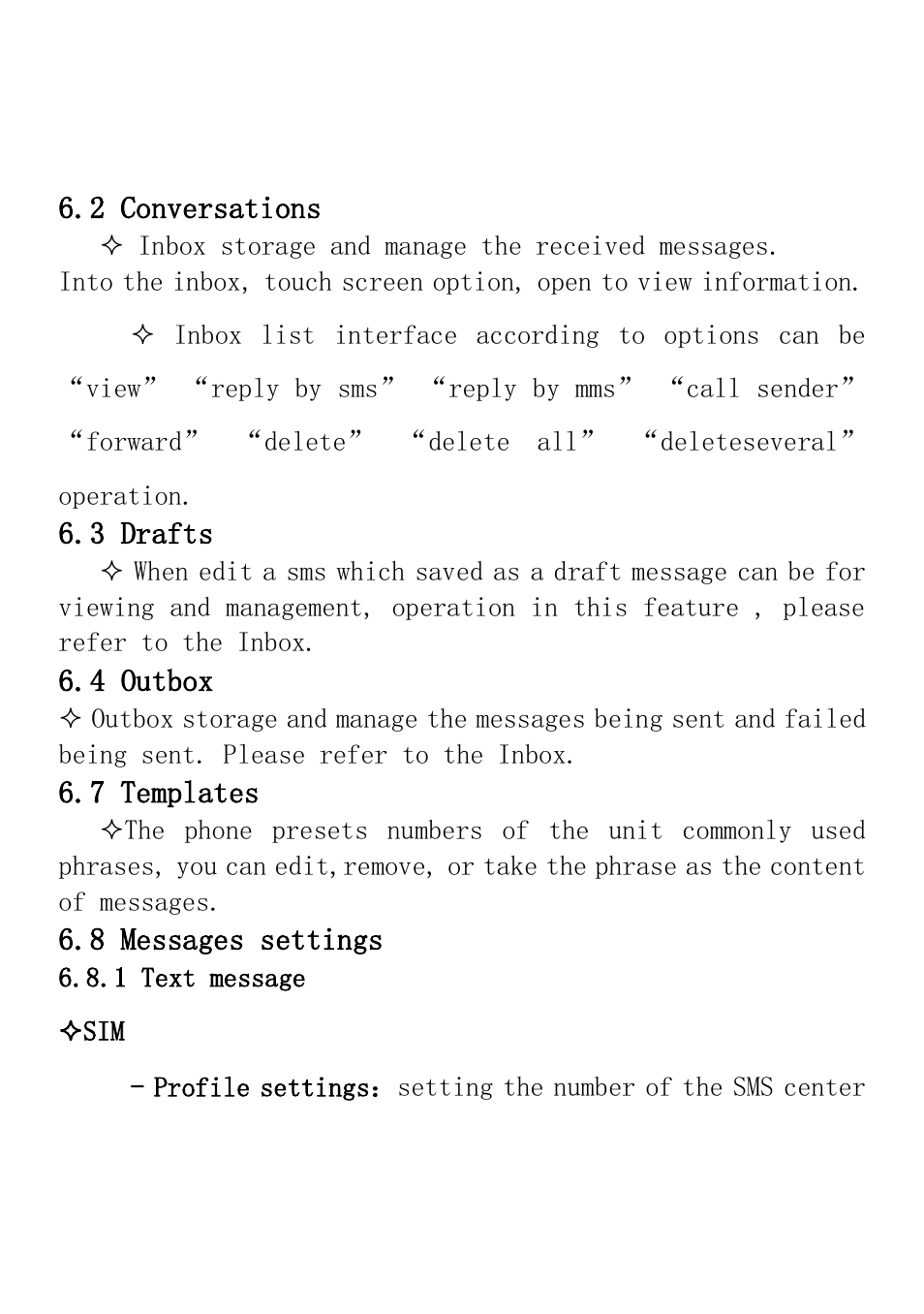 2 conversations, 3 drafts, 4 outbox | 7 templates, 8 messages settings, 1 text message | Verykool i235 User Manual | Page 16 / 37