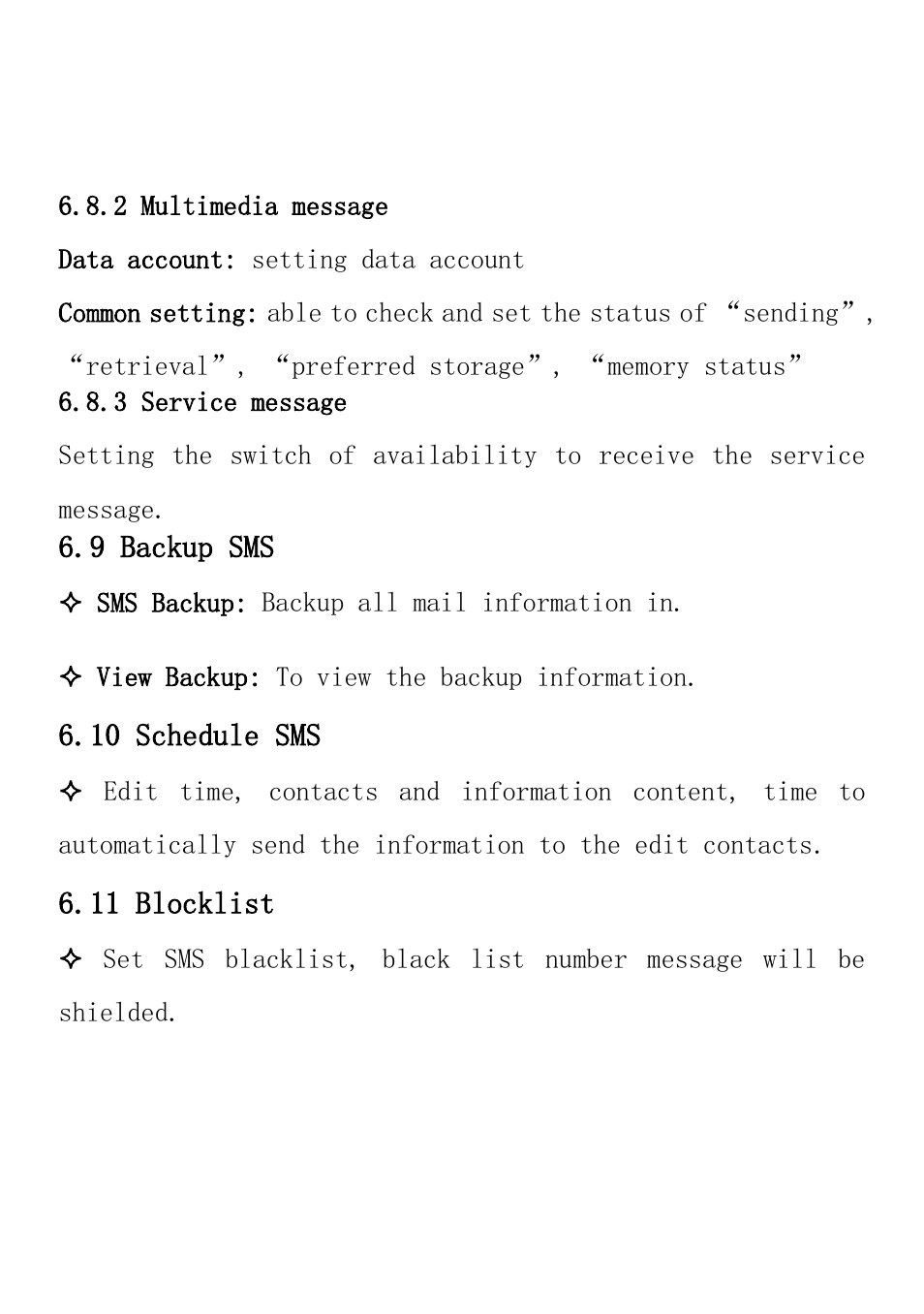 2 multimedia message, 3 service message, 9 backup sms | 10 schedule sms, 11 blocklist | Verykool i235 User Manual | Page 18 / 37