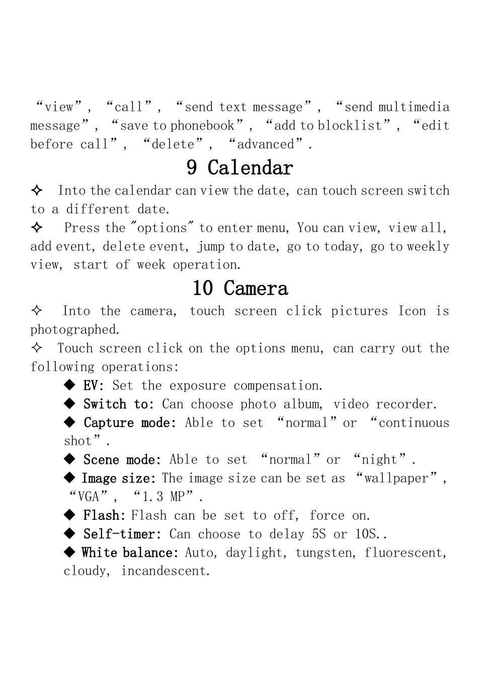 9 calendar, 10 camera | Verykool i235 User Manual | Page 21 / 37