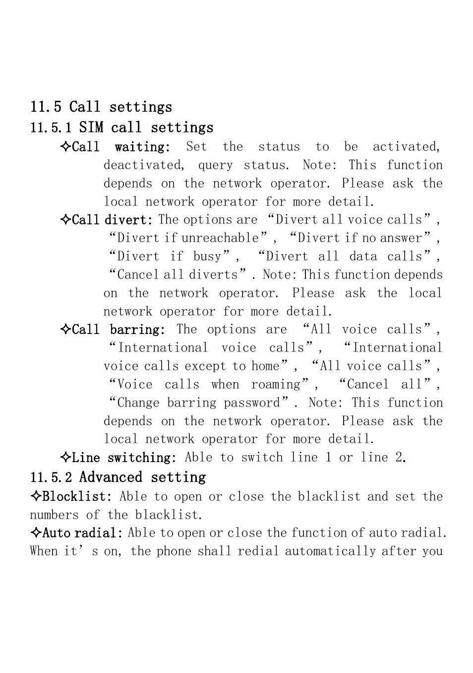 5 call settings, 1 sim call settings, 2 advanced setting | Verykool i235 User Manual | Page 24 / 37