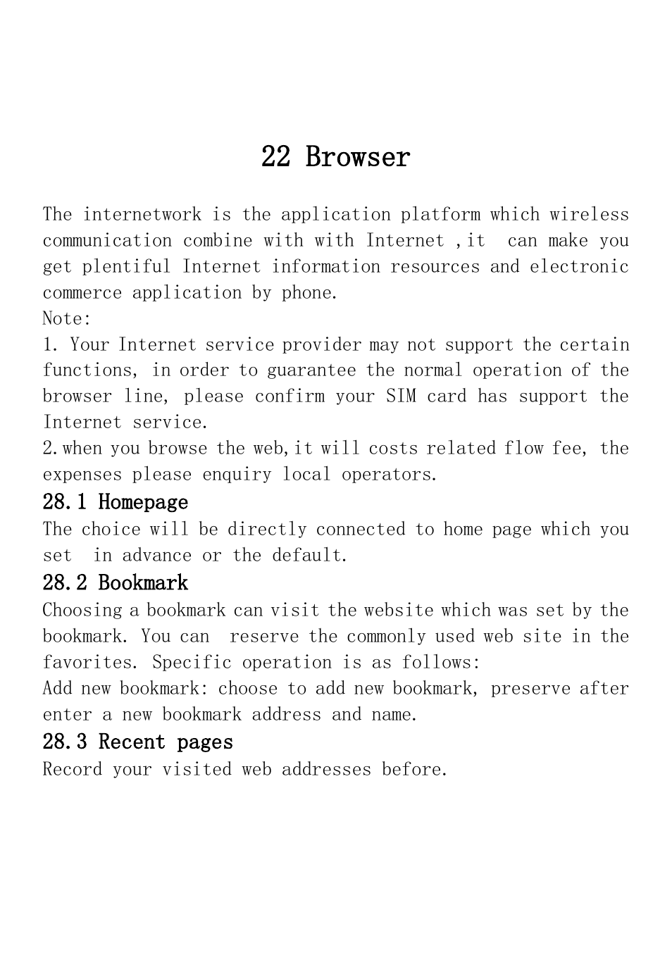 22 browser, 2 bookmark | Verykool i235 User Manual | Page 30 / 37