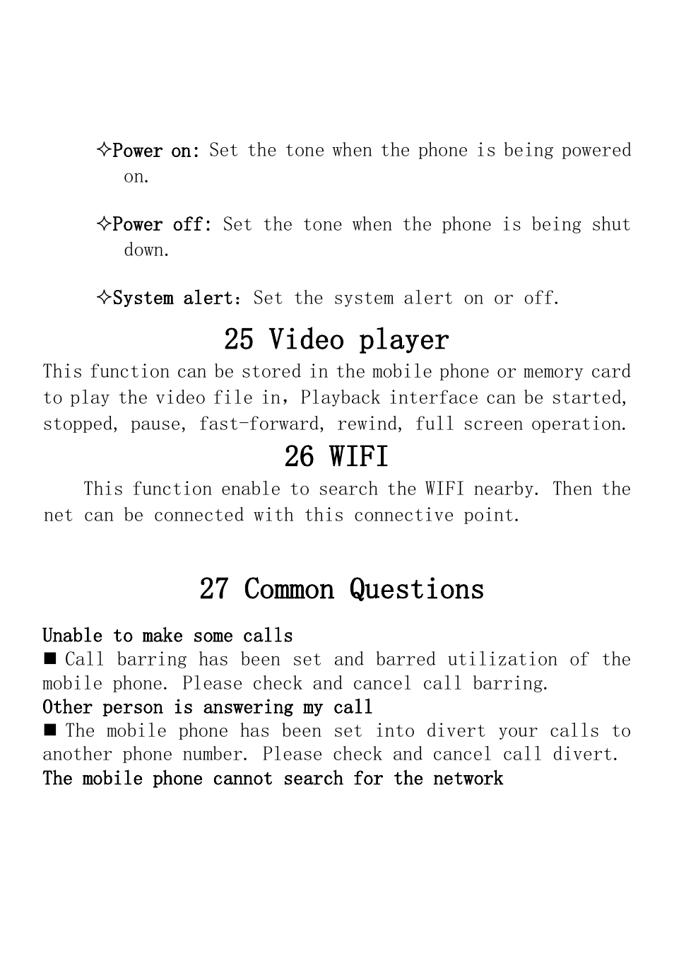 25 video player, 26 wifi, 2 7 common questions | 27 common questions | Verykool i235 User Manual | Page 33 / 37