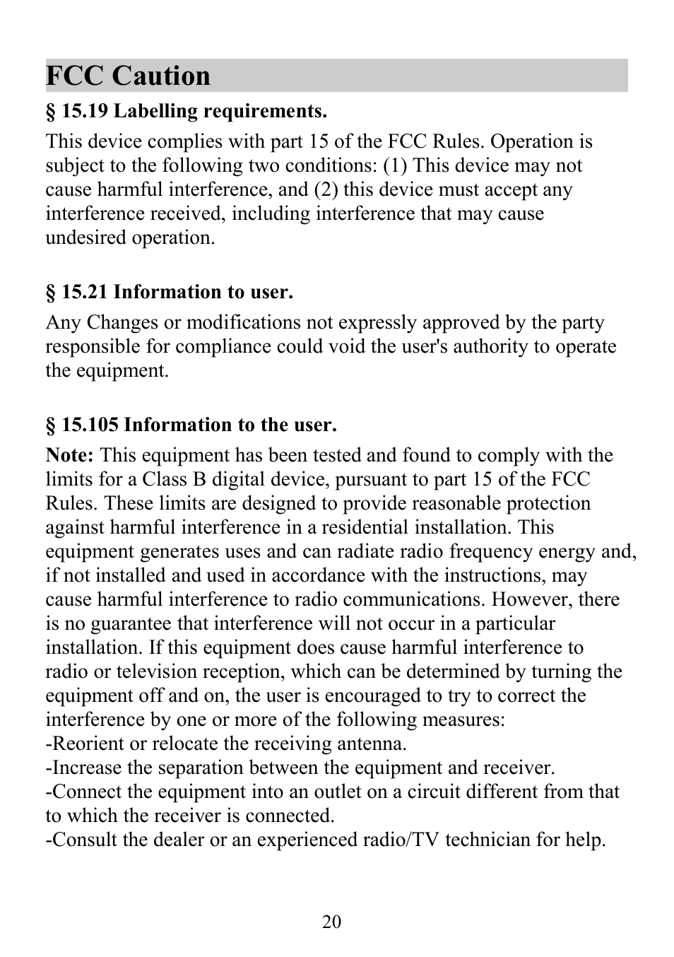 Fcc caution | Verykool s352 User Manual | Page 20 / 21