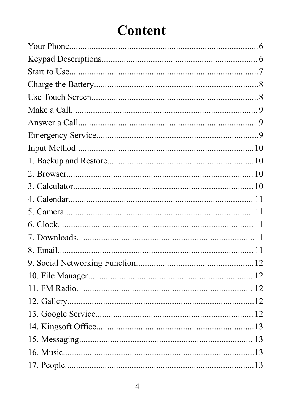Content | Verykool s352 User Manual | Page 4 / 21