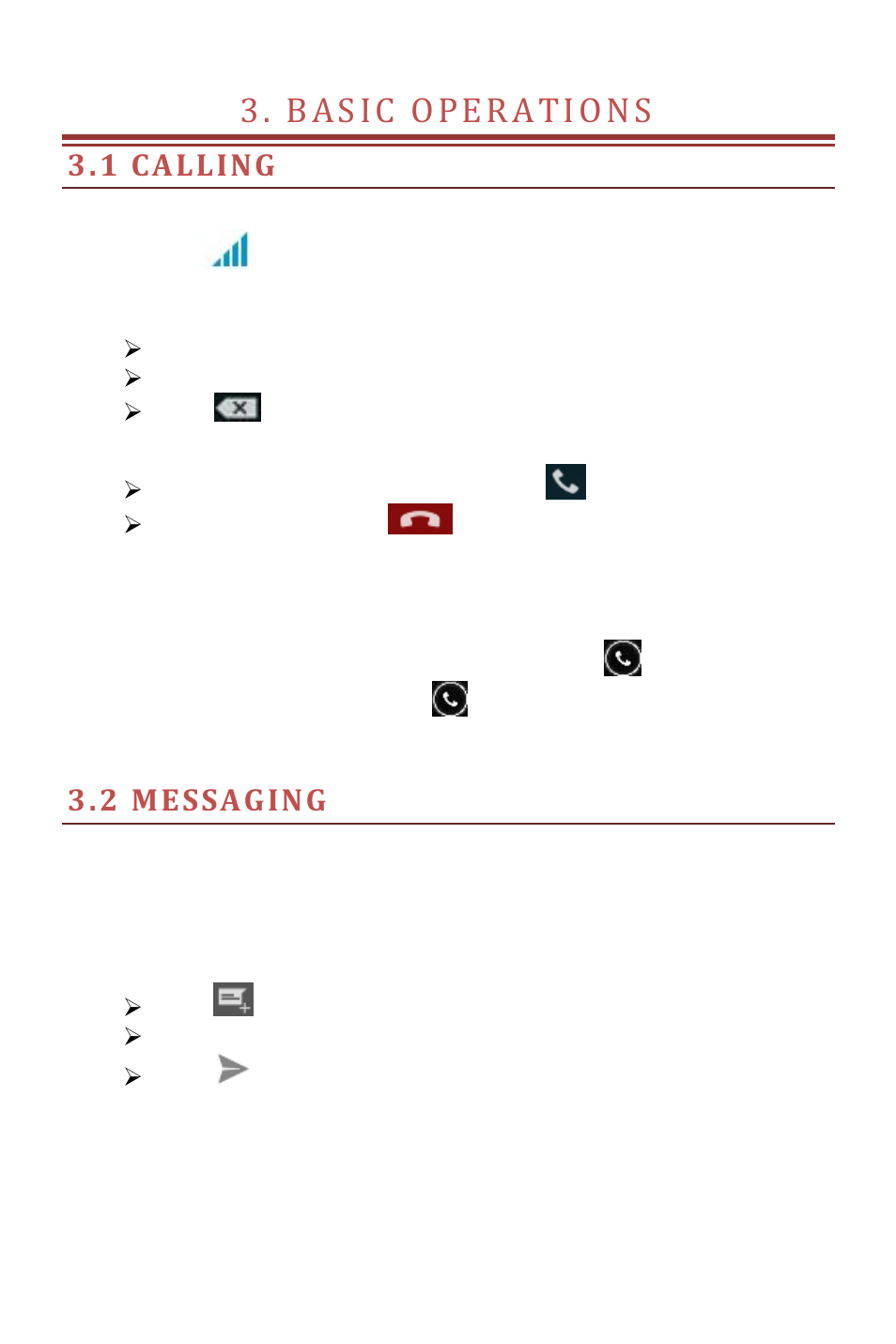 Basic operations, 1 calling, 2 messaging | Basic opera tion s | Verykool s505 User Manual | Page 11 / 27