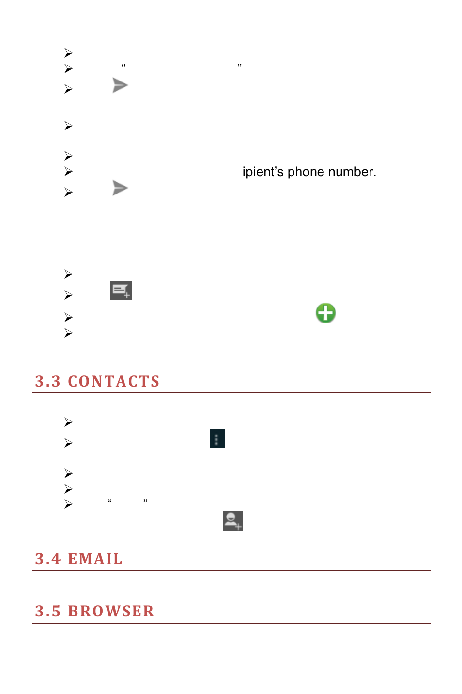 3 contacts, 4 email, 5 browser | Verykool s505 User Manual | Page 12 / 27