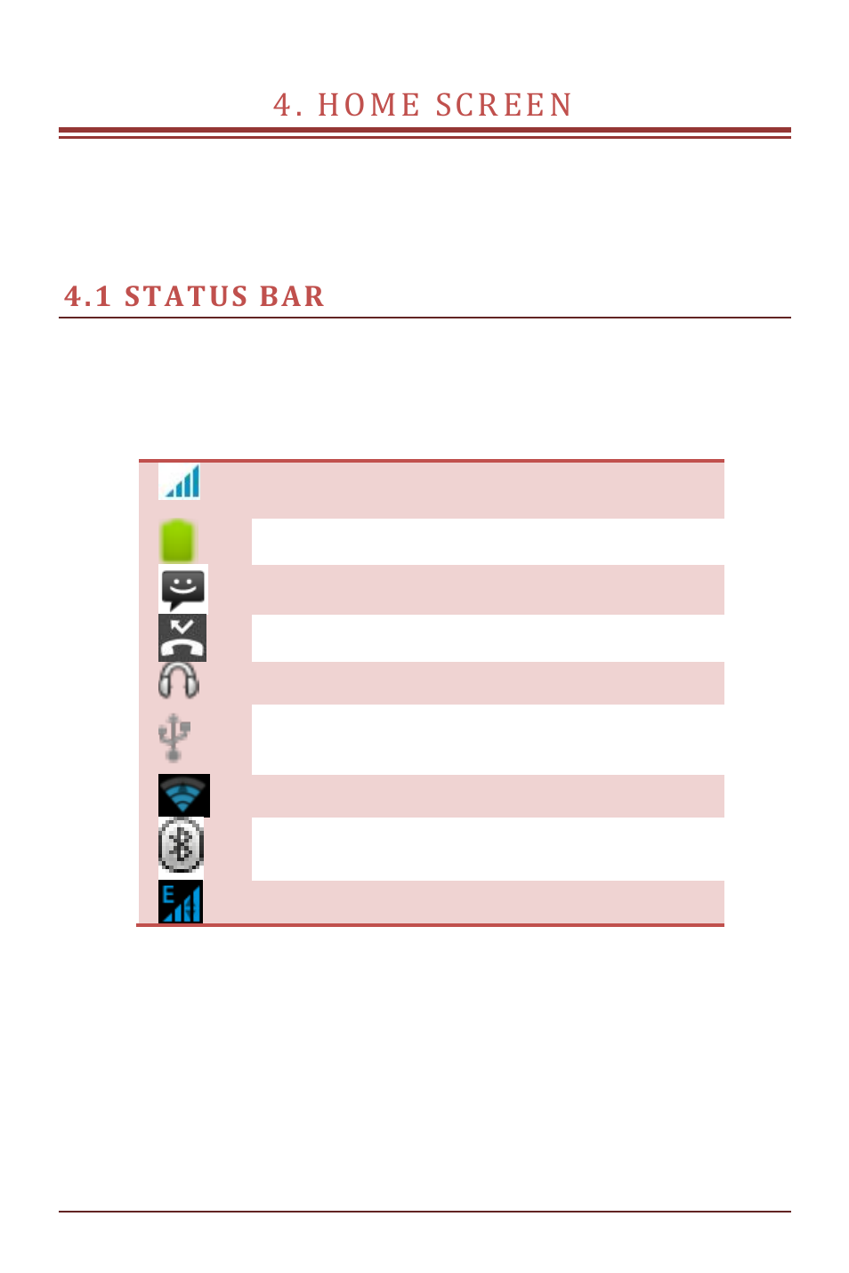 Home screen, 1 status bar, 2 application tab | Home scr een | Verykool s505 User Manual | Page 13 / 27