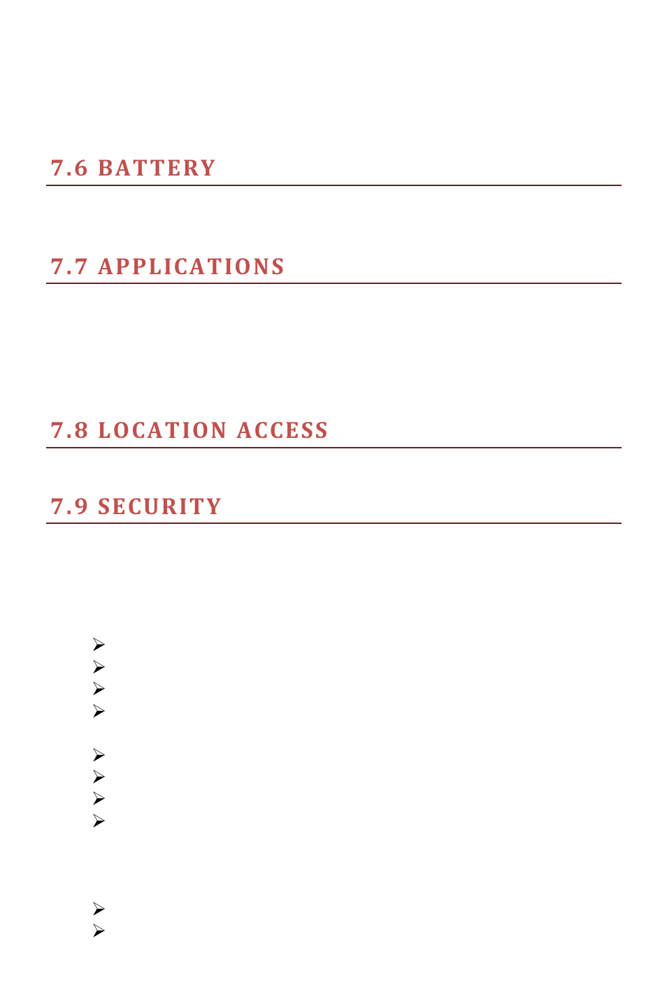6 battery, 7 applications, 8 location access | 9 security | Verykool s505 User Manual | Page 19 / 27