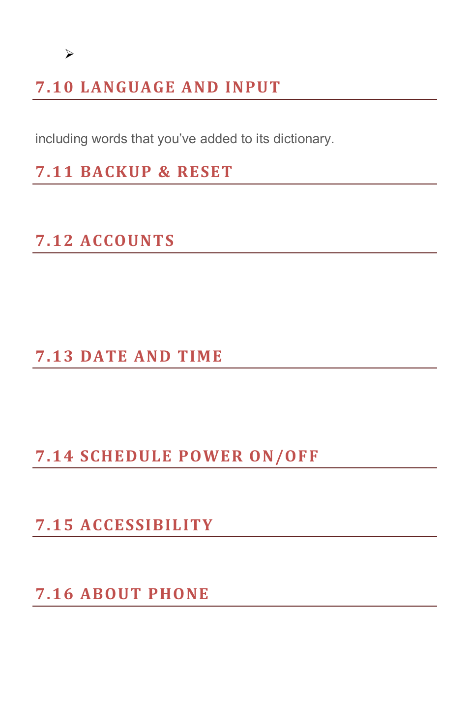 10 language and input, 11 backup & reset, 12 accounts | 13 date and time, 14 schedule power on/off, 15 accessibility, 16 about phone | Verykool s505 User Manual | Page 20 / 27