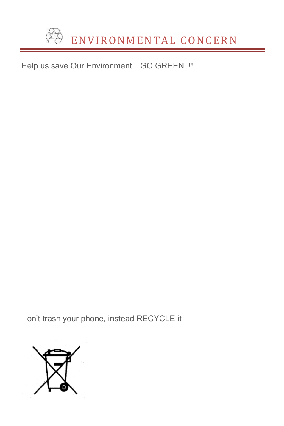 Environmental concern, En vir onmen ta l co ncer n | Verykool s505 User Manual | Page 24 / 27