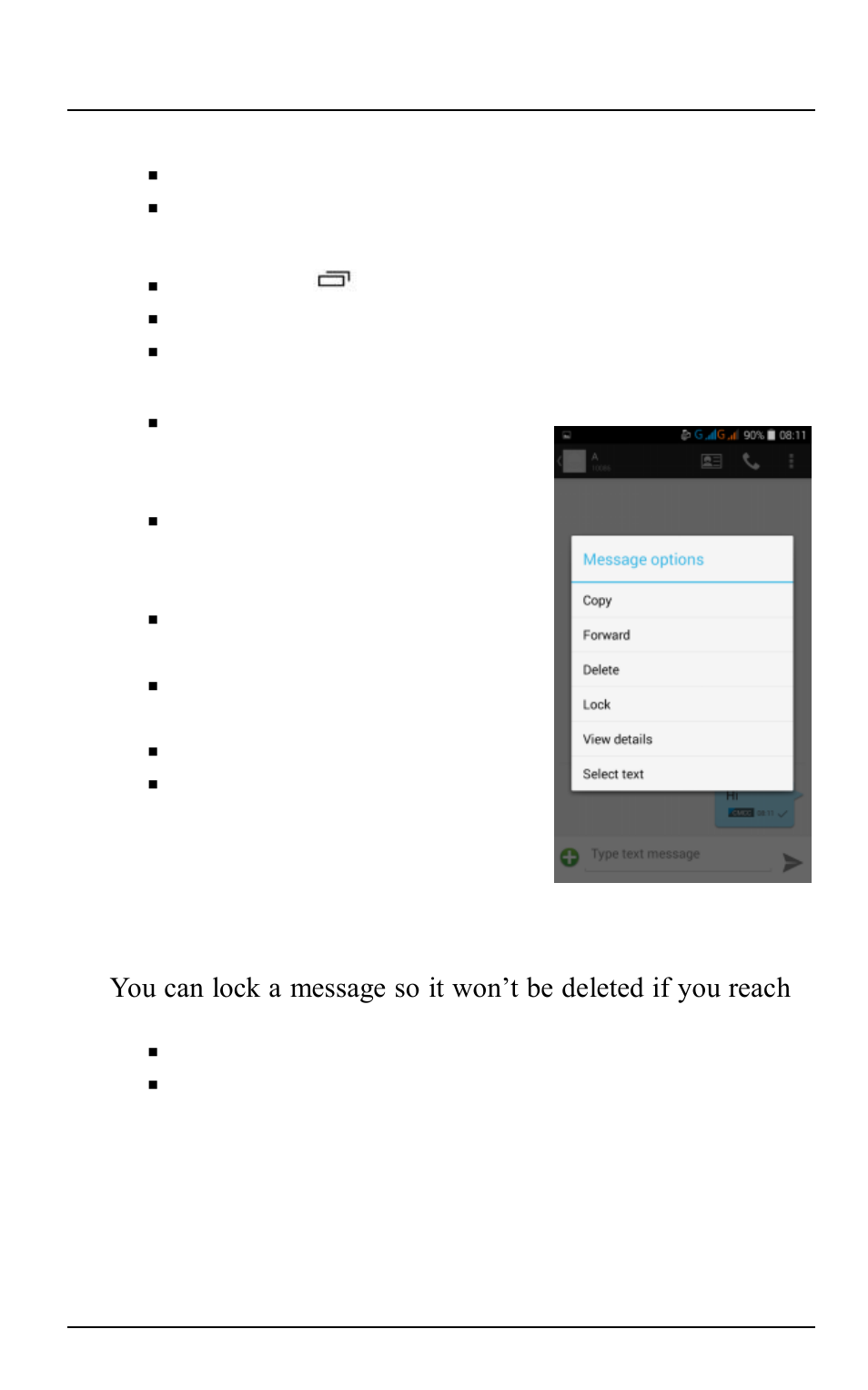 Operation on a message, Lock a message, 4 operation on a message | 5 lock a message | Verykool s5511 User Manual | Page 37 / 50