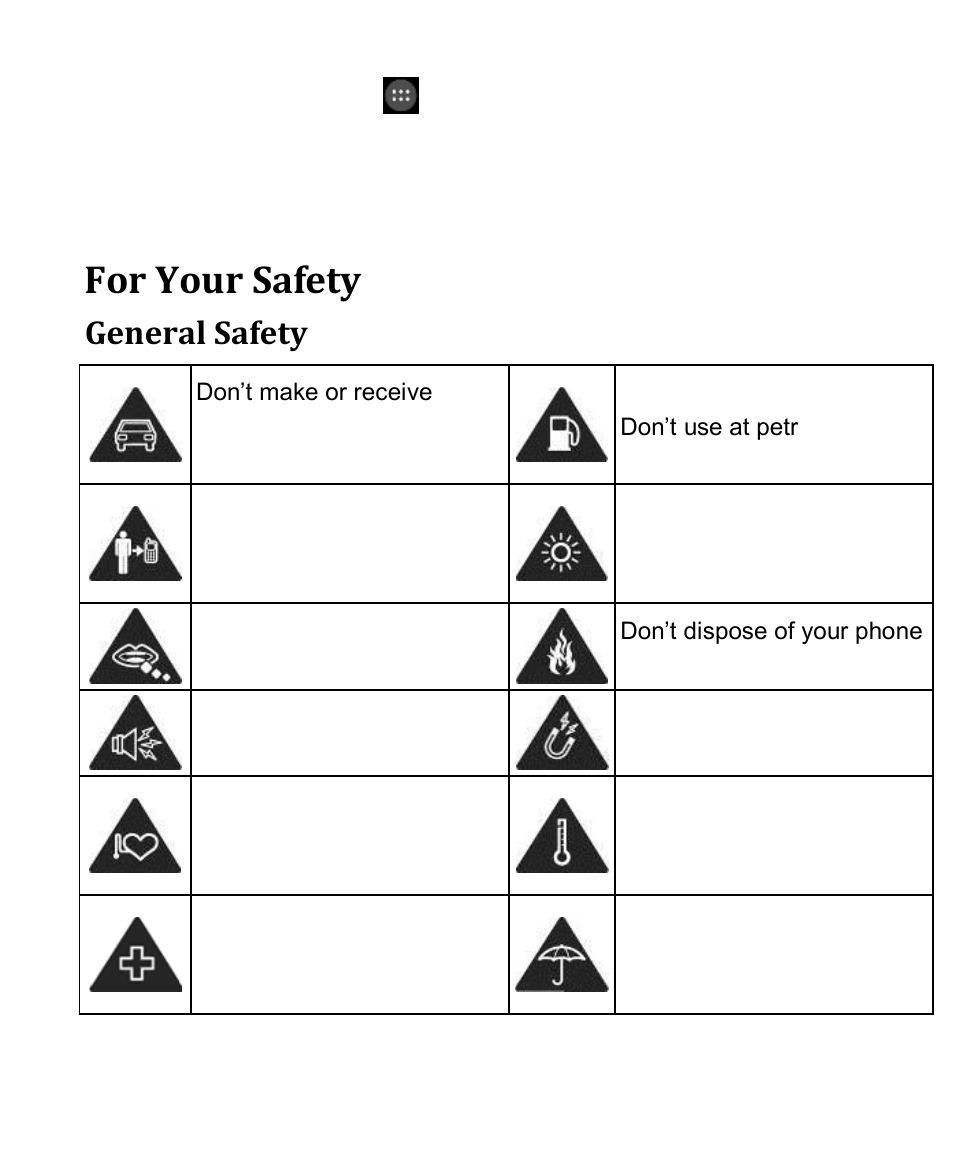 For your safety, General safety | Verykool s4010 User Manual | Page 23 / 33