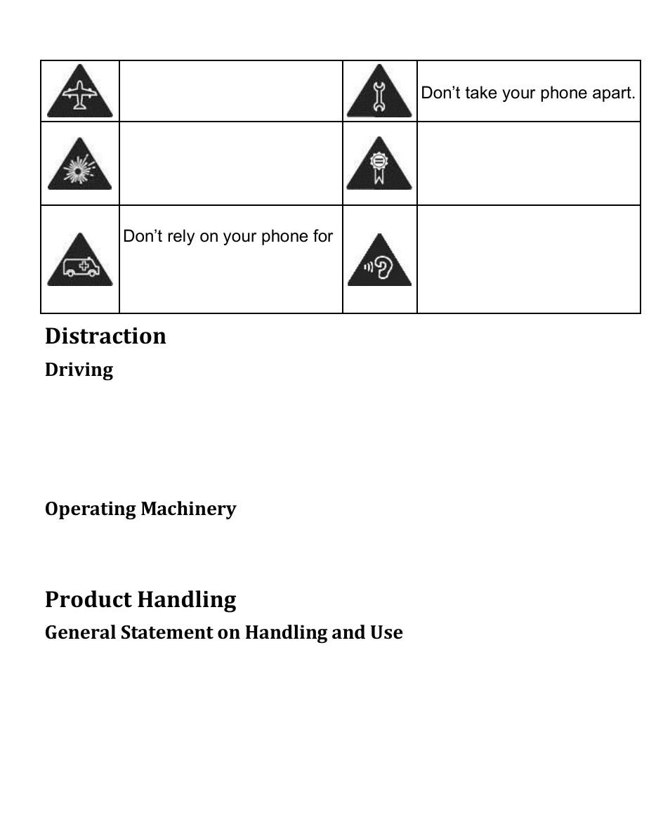 Distraction, Product handling | Verykool s4010 User Manual | Page 24 / 33