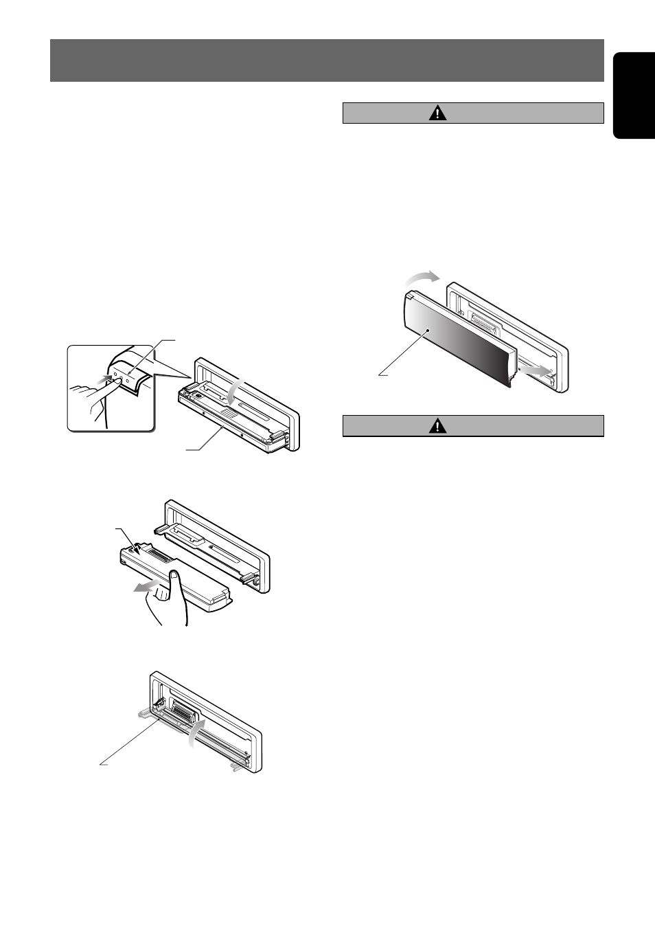 9english, Caution, Removing the dcp | Attaching the dcp | Clarion DXZ735MP User Manual | Page 5 / 28