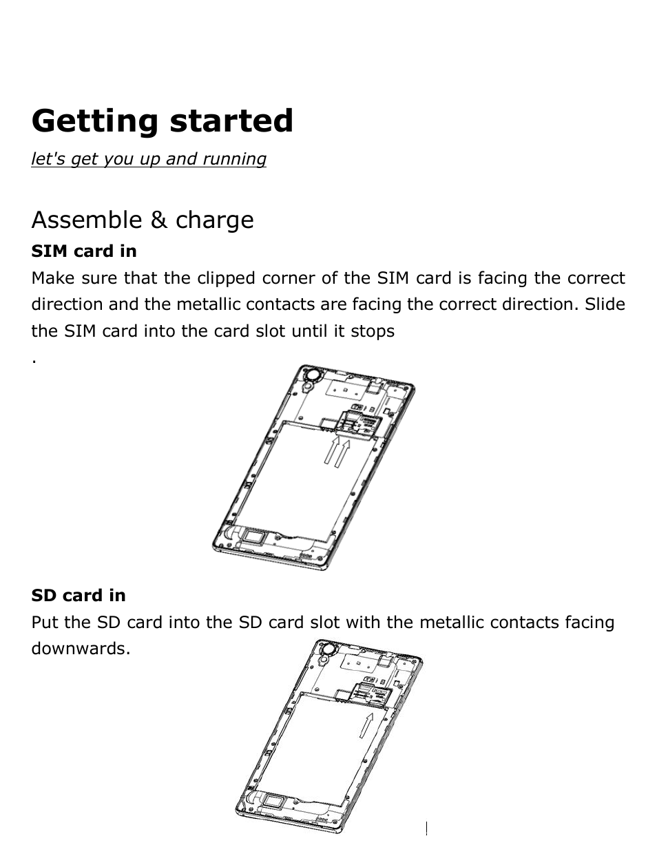 Getting started, Assemble & charge | Verykool s6001 User Manual | Page 11 / 72