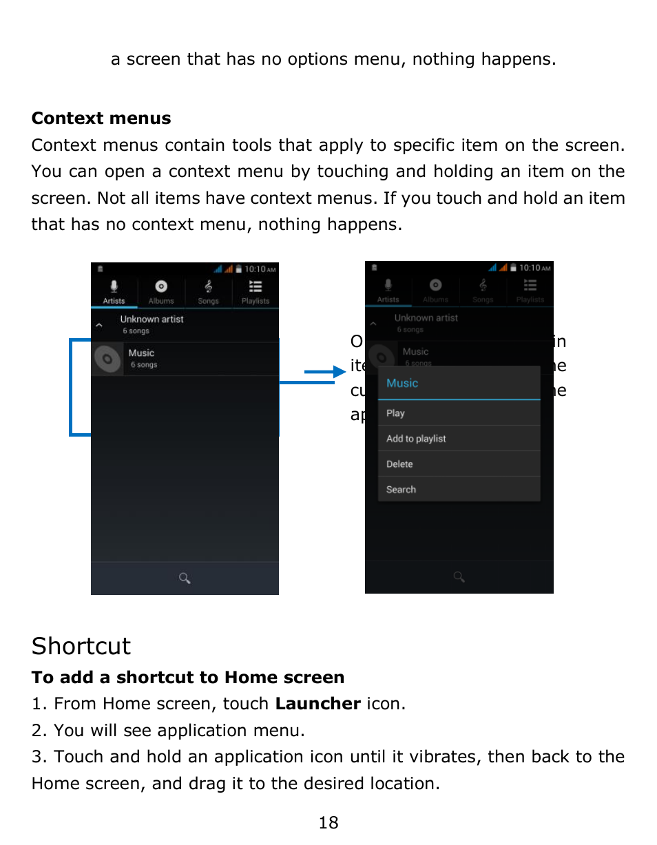 Shortcut | Verykool s6001 User Manual | Page 18 / 72
