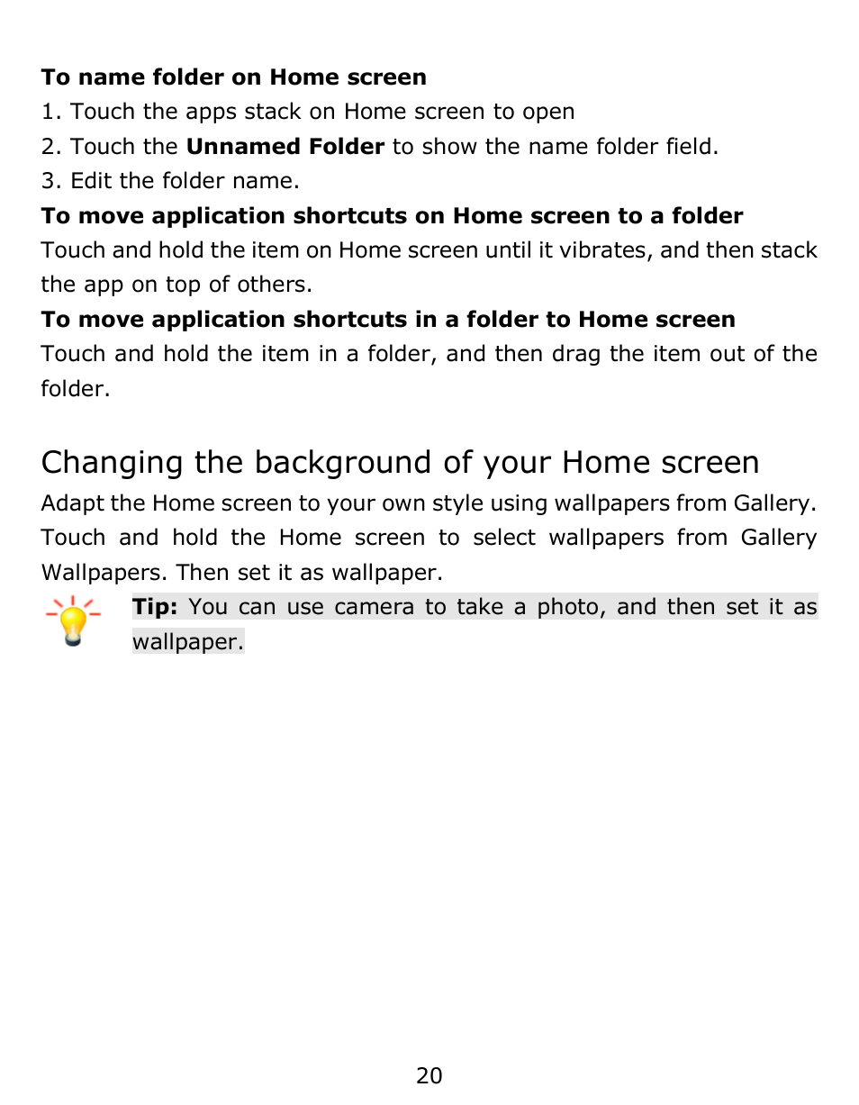 Changing the background of your home screen | Verykool s6001 User Manual | Page 20 / 72