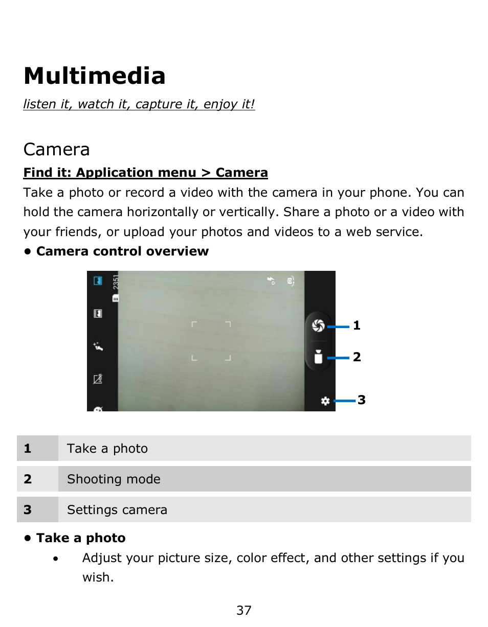 Multimedia, Camera | Verykool s6001 User Manual | Page 37 / 72