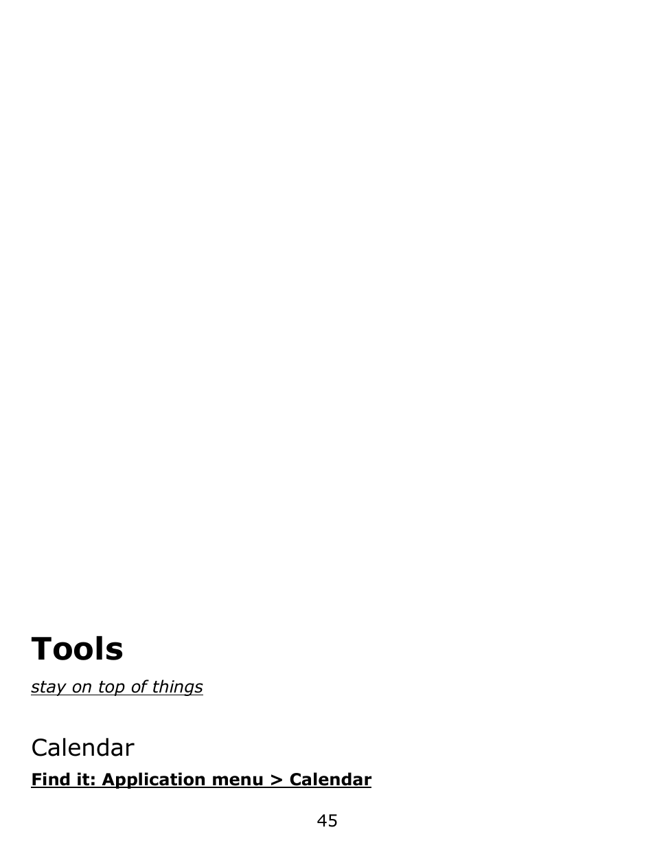 Tools, Calendar | Verykool s6001 User Manual | Page 45 / 72