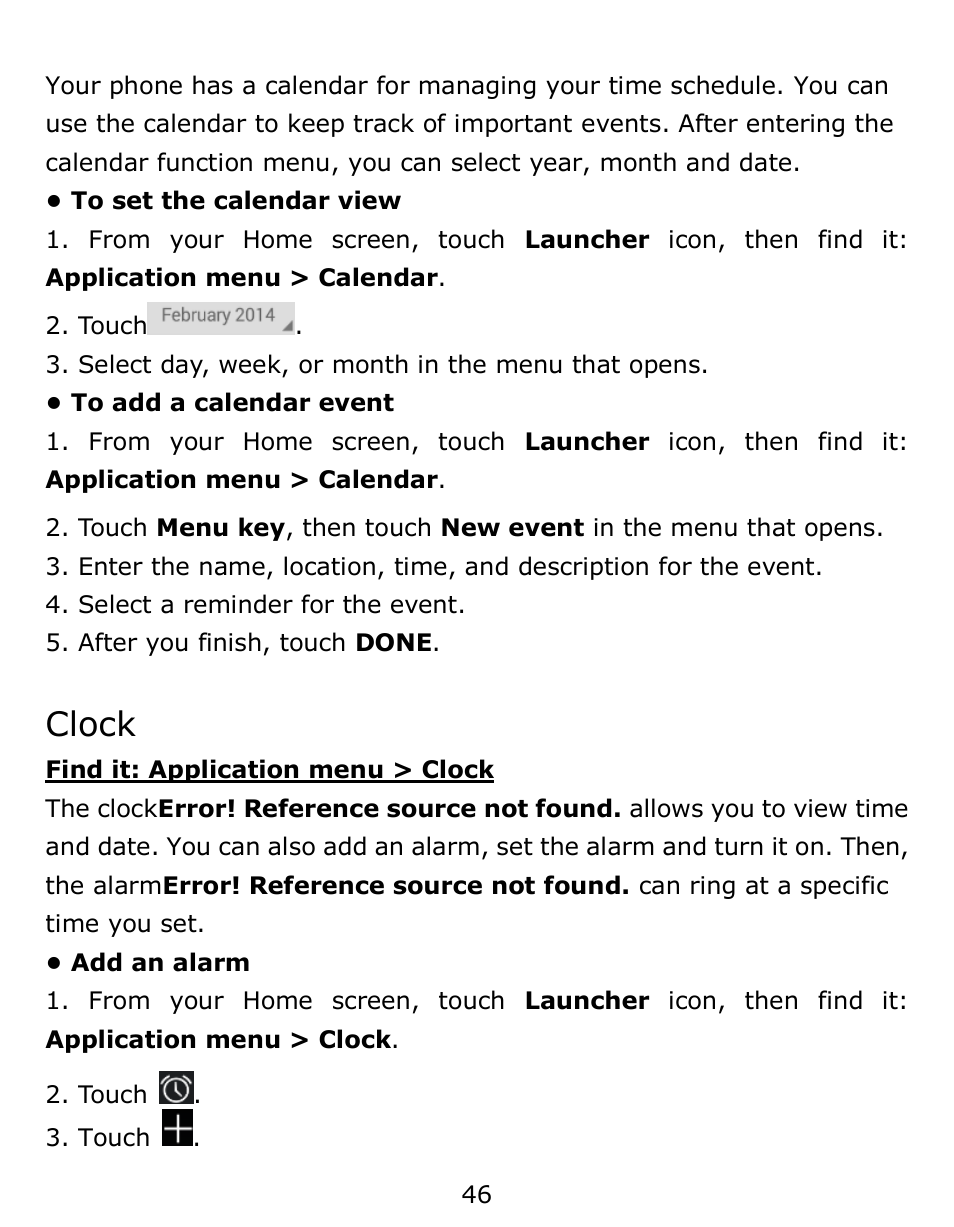 Clock | Verykool s6001 User Manual | Page 46 / 72