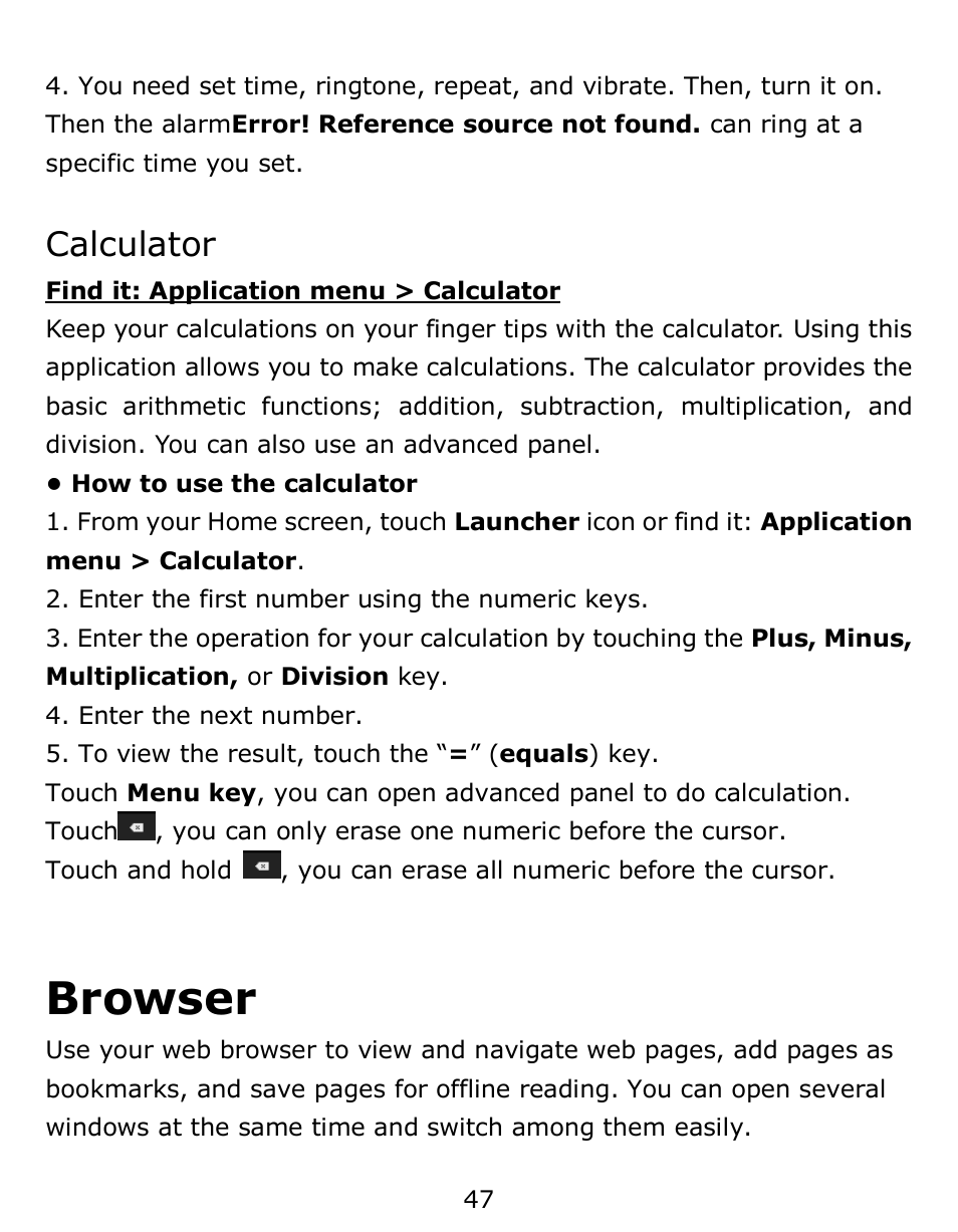 Calculator, Browser | Verykool s6001 User Manual | Page 47 / 72