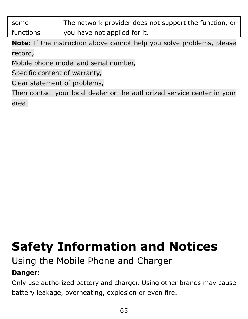 Safety information and notices, Using the mobile phone and charger | Verykool s6001 User Manual | Page 65 / 72