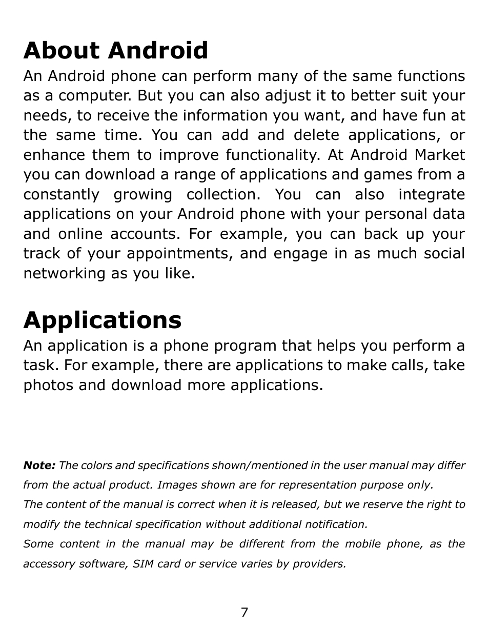 About android, Applications | Verykool s6001 User Manual | Page 7 / 72