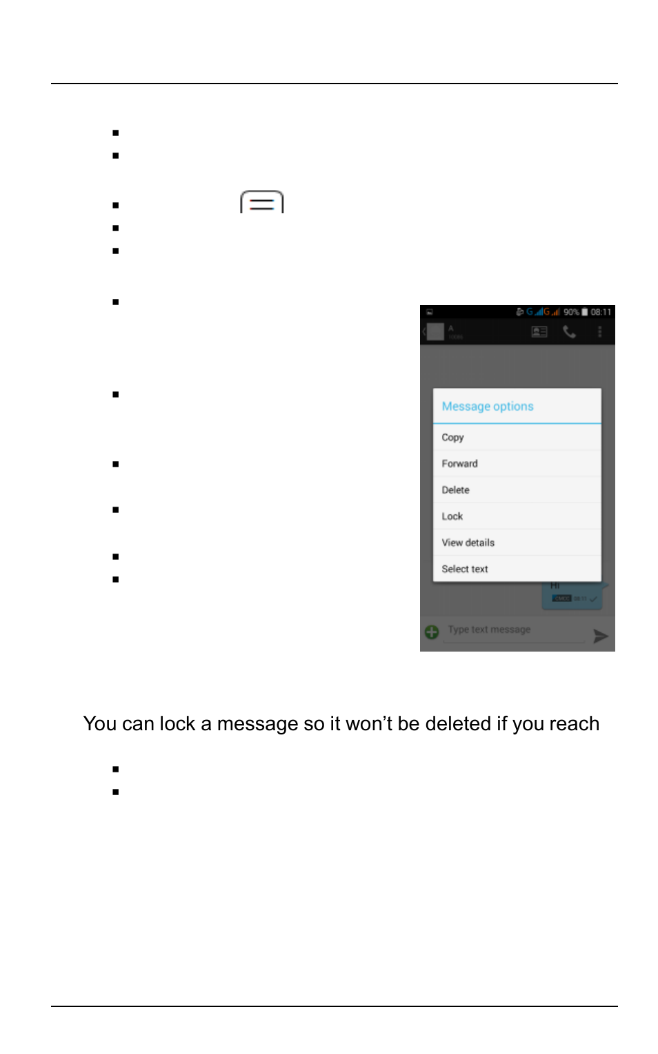 Operation on a message, Lock a message | Verykool s5016 User Manual | Page 36 / 58