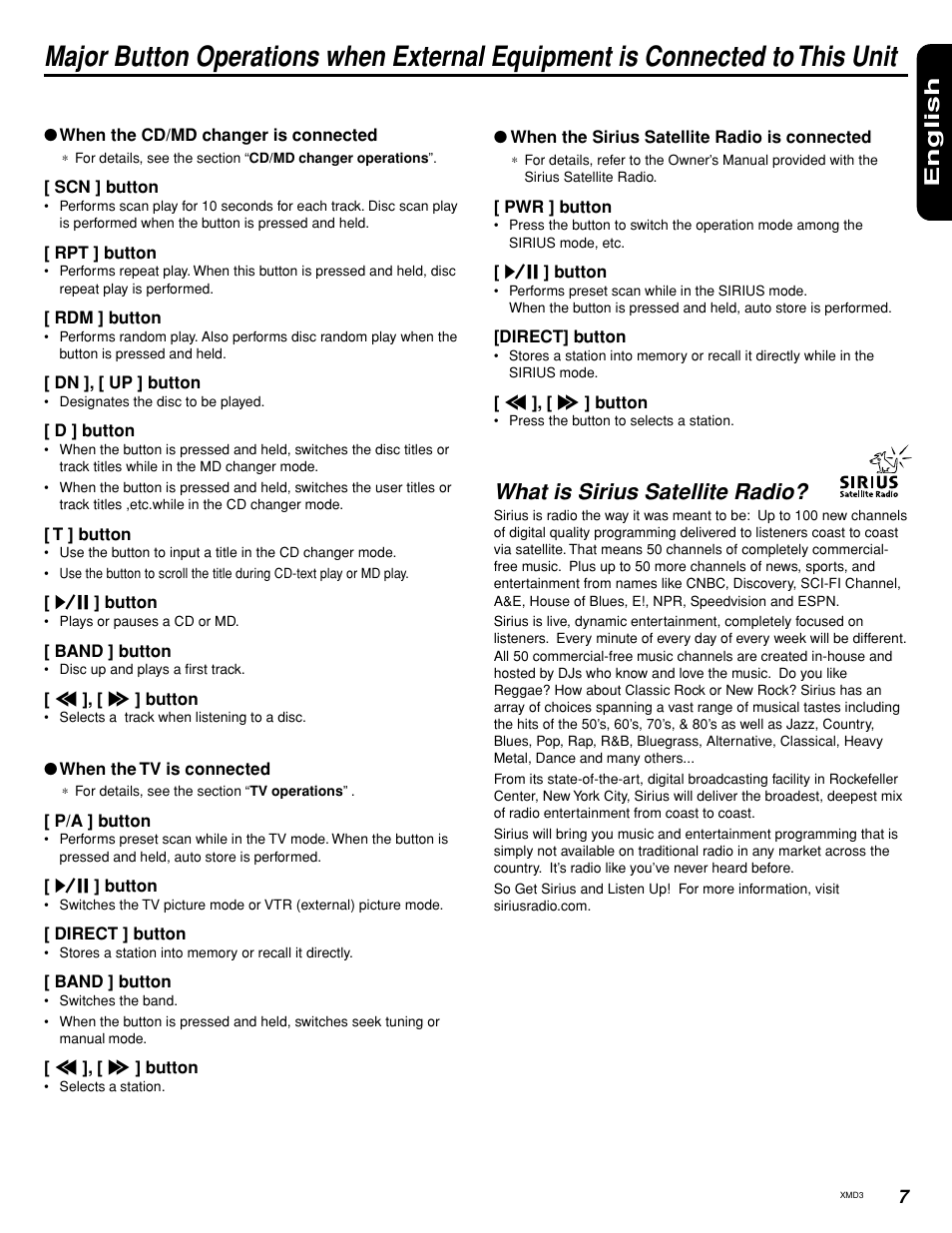 What is sirius satellite radio, English | Clarion Compact Discs User Manual | Page 3 / 18