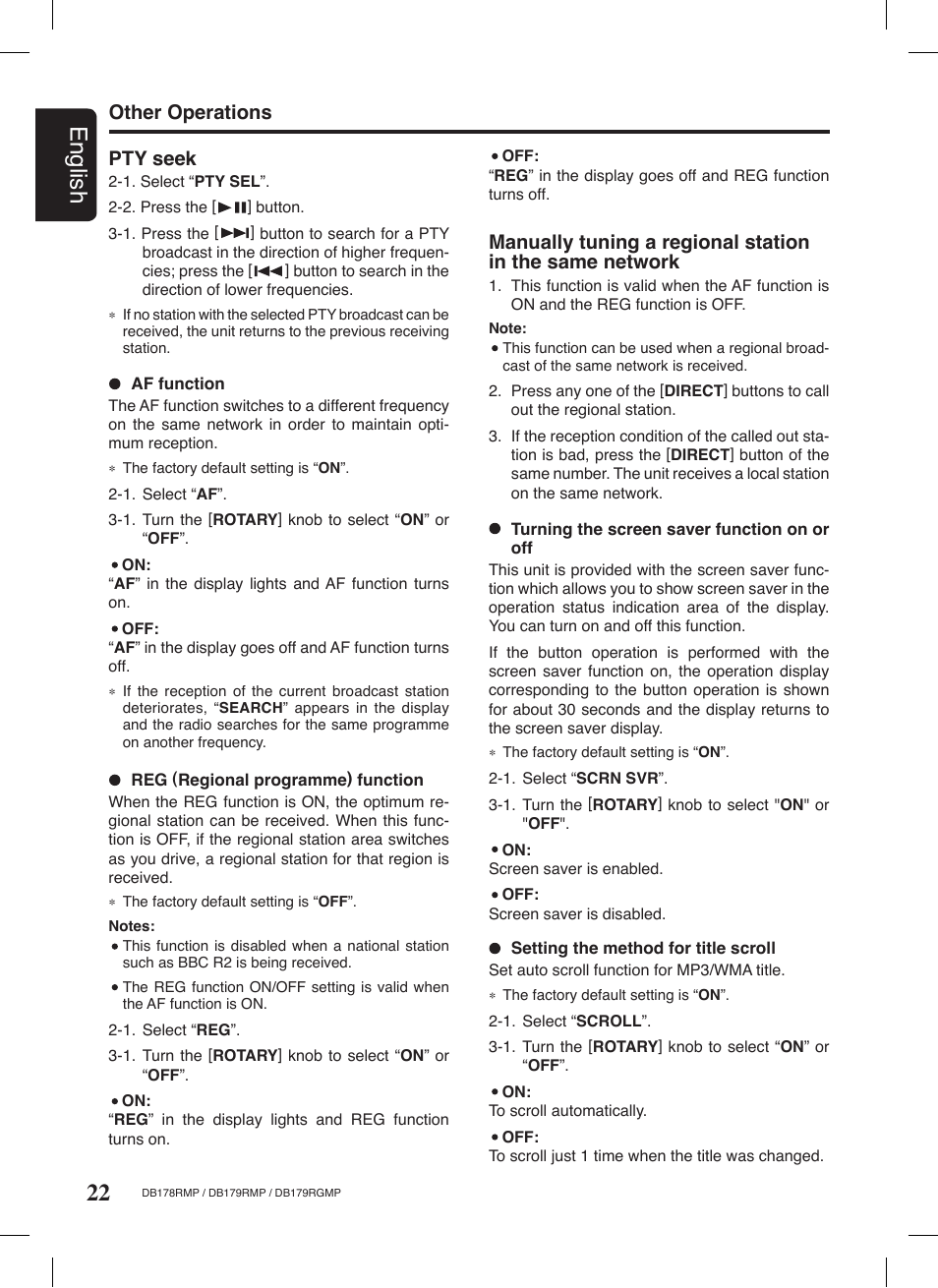22 english, Other operations pty seek | Clarion DB179RGMP User Manual | Page 23 / 28