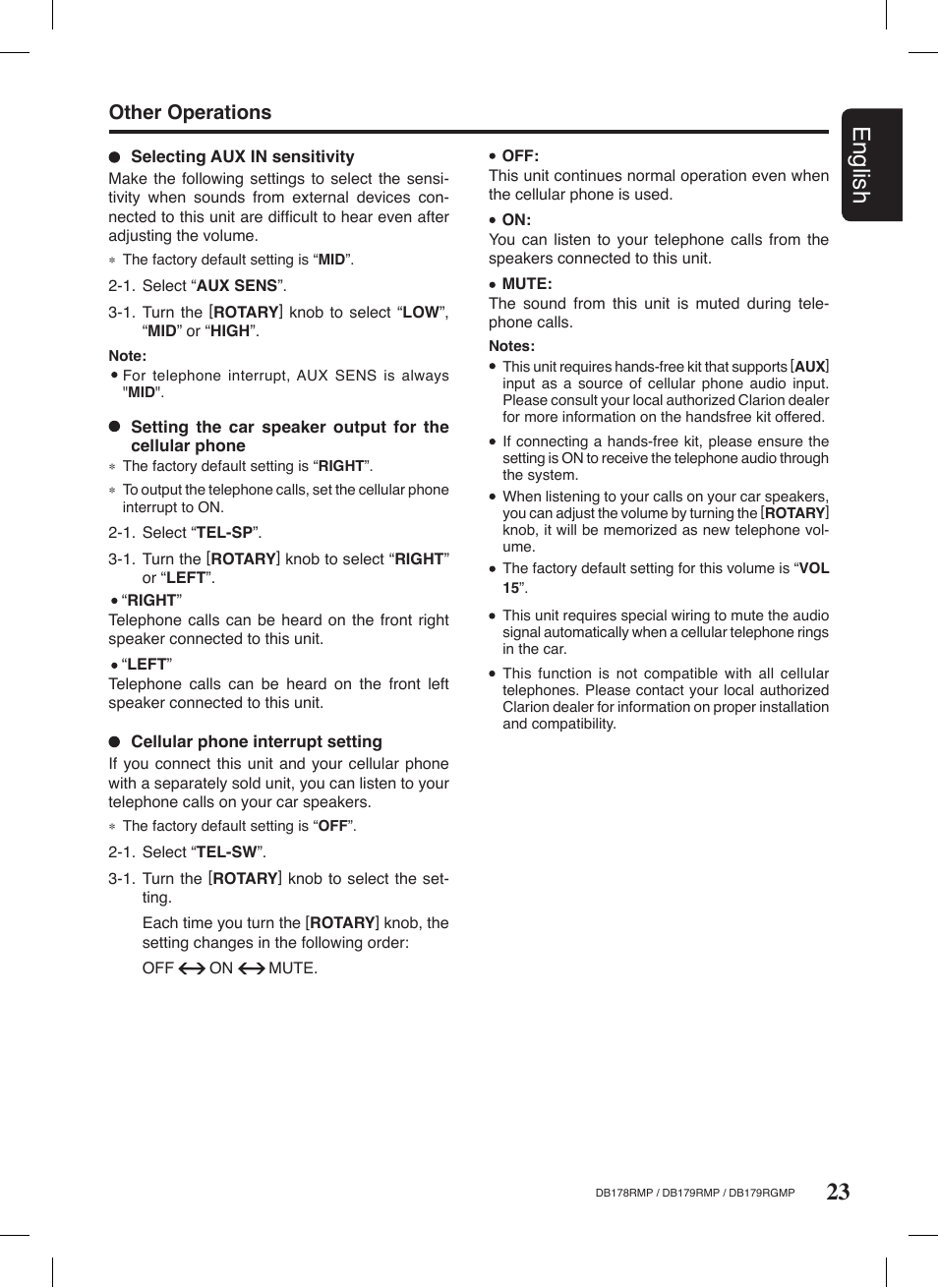 23 english, Other operations | Clarion DB179RGMP User Manual | Page 24 / 28