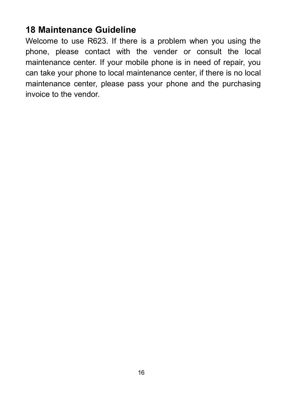 18 maintenance guideline | Verykool R623 User Manual | Page 20 / 20