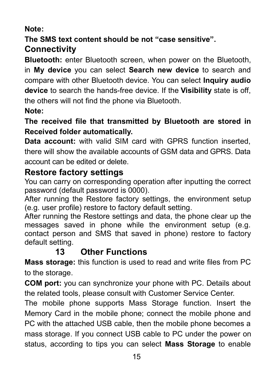 15 connectivity, 16 restore factory settings | Verykool R25 User Manual | Page 19 / 21